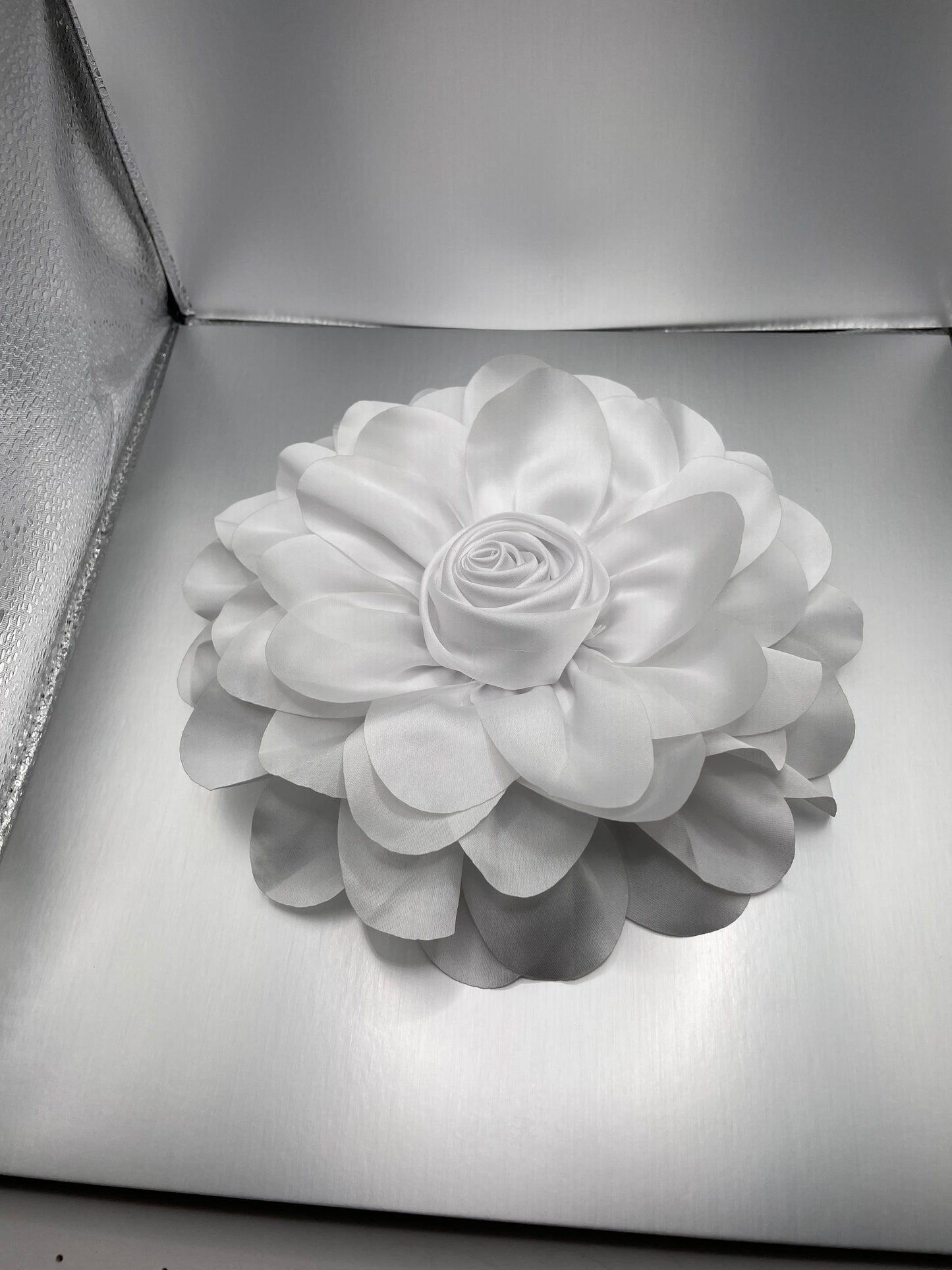 Uninterrupted White Satin Silk Flower Brooch